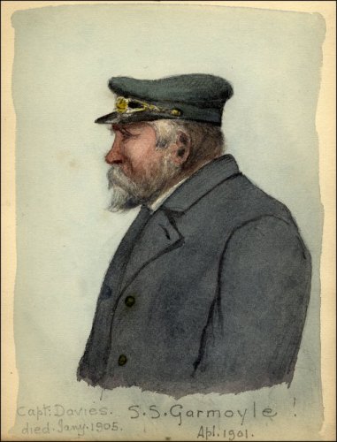 Coloured profile sketch of Captain Davies of the 'SS Garmoyle', titled 