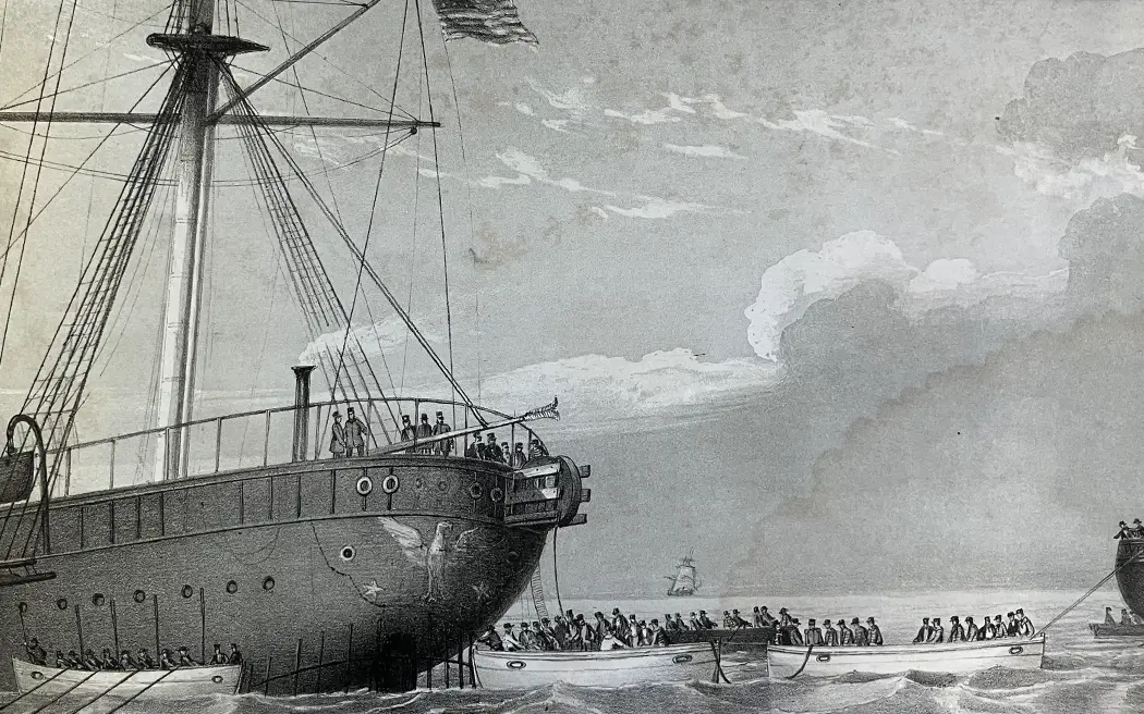 Laying the Atlantic Telegraph Cable From Ship to Shore, 1858. Series of sketches and map