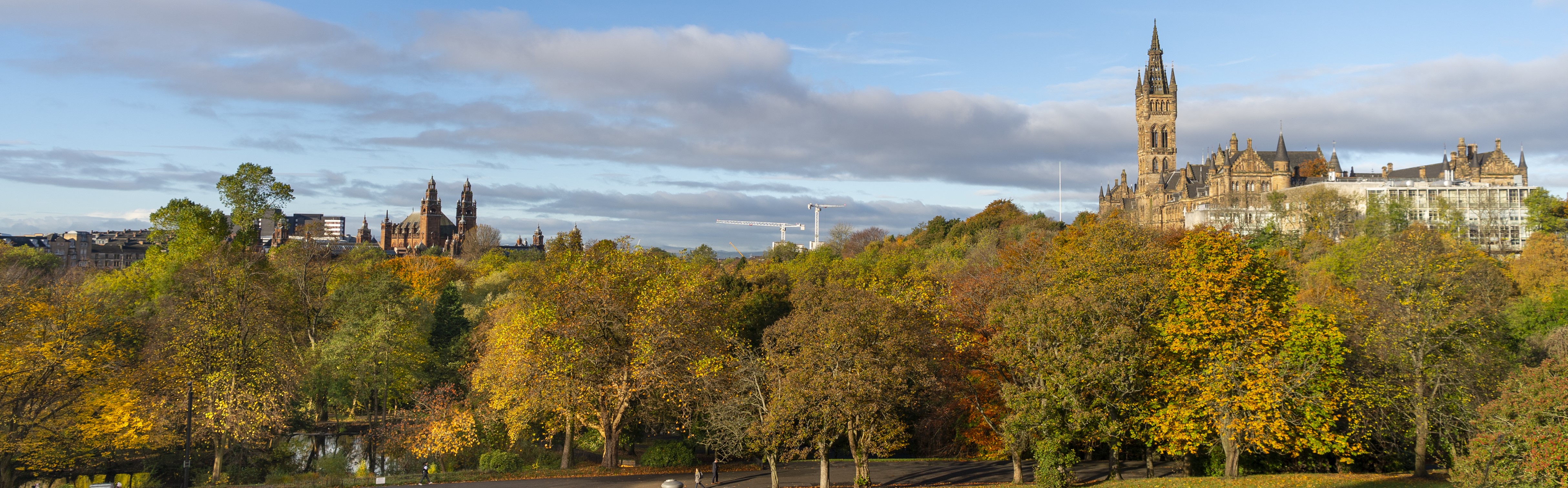 Views of the Gilbert Scott Building from Kelvingrove Park
