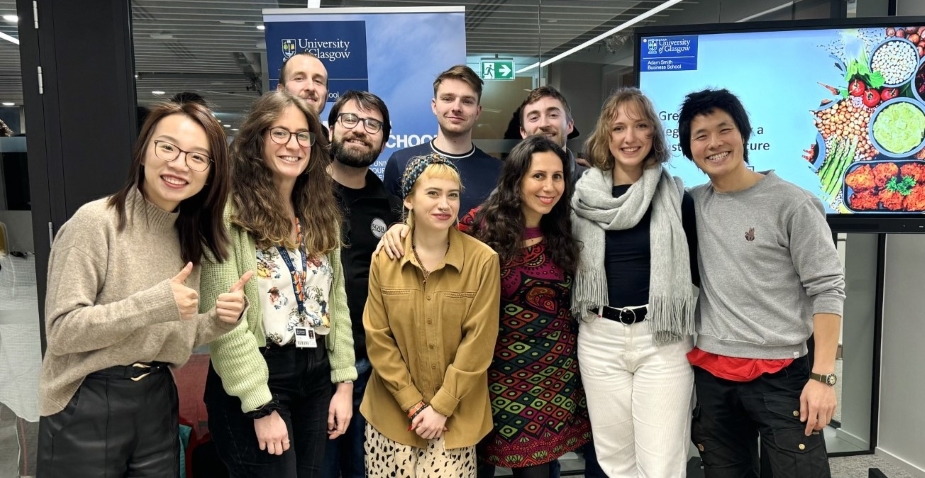 A picture indoors of the speakers and organisers of the Green Palate Vegan Event