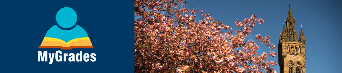 MyGrades banner images with university tower and cherry blossoms