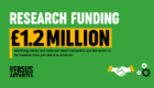 A green graphic with Versus Arthritis logo detailing the funding award of £1.2million