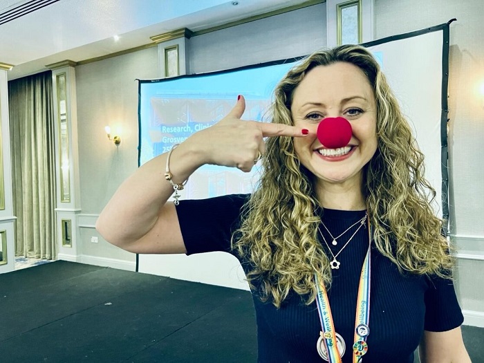 Community Engagement Officer Susan Grant wearing a red nose