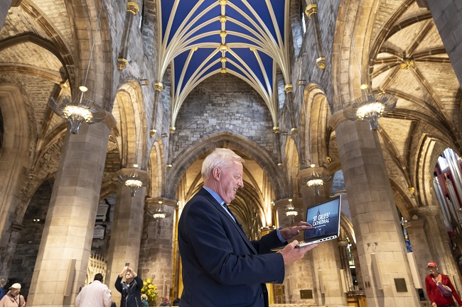 Rev Dr George Whyte, Interim Moderator of St Giles’ Cathedral, views the new historical video game launched for St Giles’ Cathedral’s 900th anniversary being held this year. The game has transformed St Giles’ rich cultural history into an engaging and accessible educational experience.