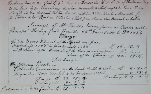 Account of Adam Smith's intromissions with Principal Stirling's fund, 26th June 1756 to 26th June 1760. (GUAS Ref: GUA 18171, p5. Copyright reserved.) 