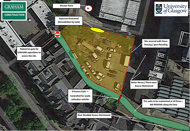 Diagram showing access routes during Data Annexe construction (2018)