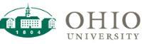 logo: a green seal with three buildings - the middle one topped with a belltower - and text to the right reading Ohio University