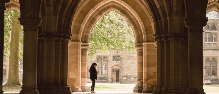 a student standing in the undercroft