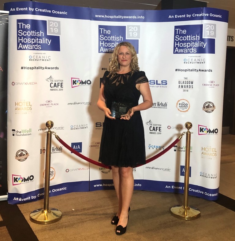 Deborah McNeill collecting Best Scottish Festival Award 2019 for Glasgow Science Festival