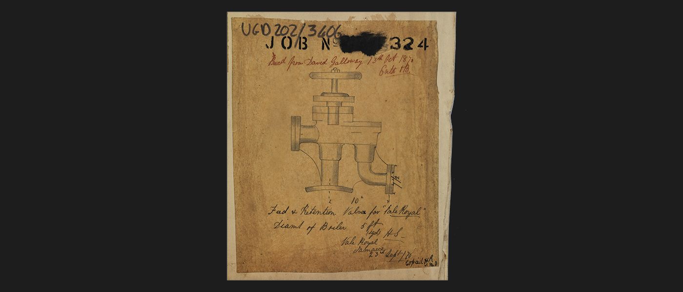 Technical drawing of a feed and retention valve, 1870