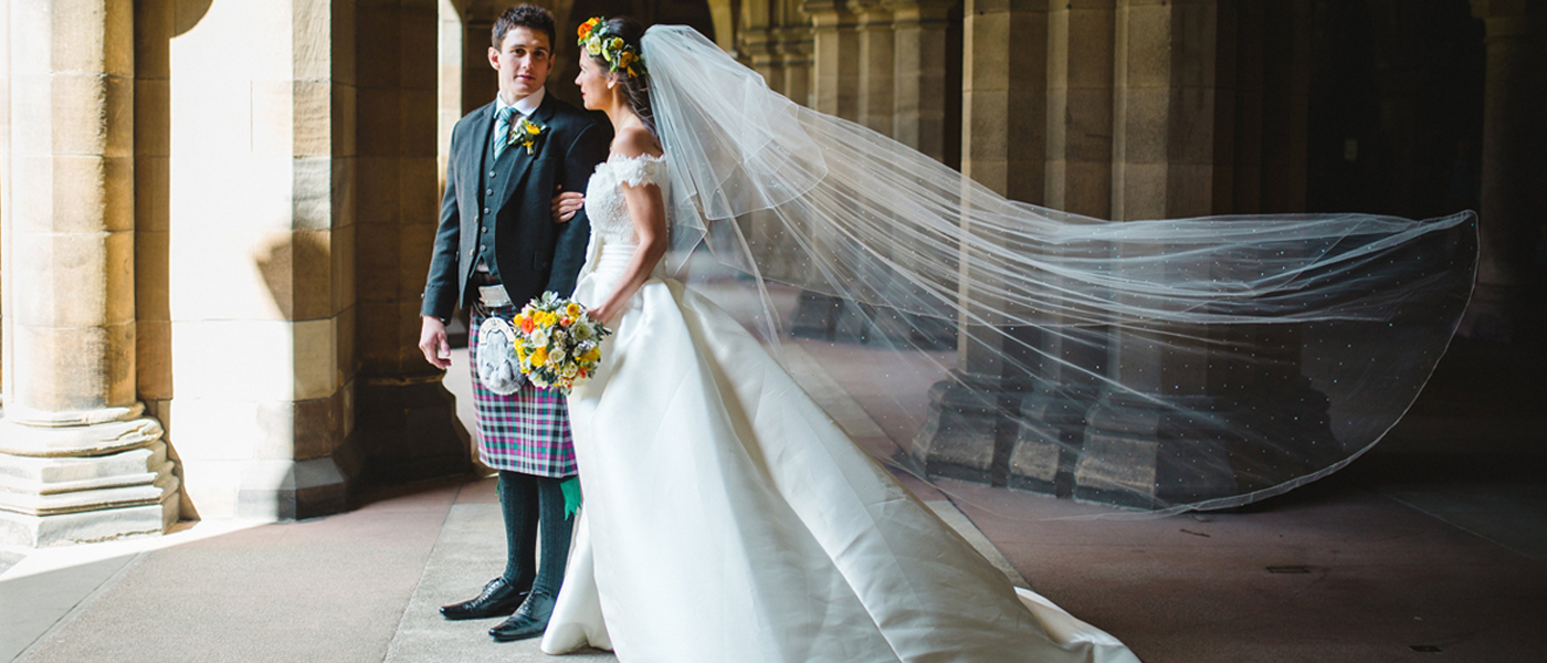 Newlyweds in the Cloisters (photo: the Gibsons).