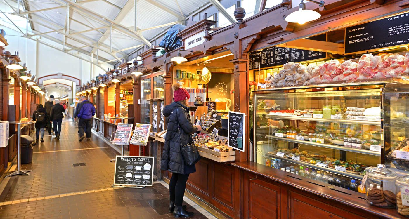 Food stall in the Old City Market Hall, Helsinki