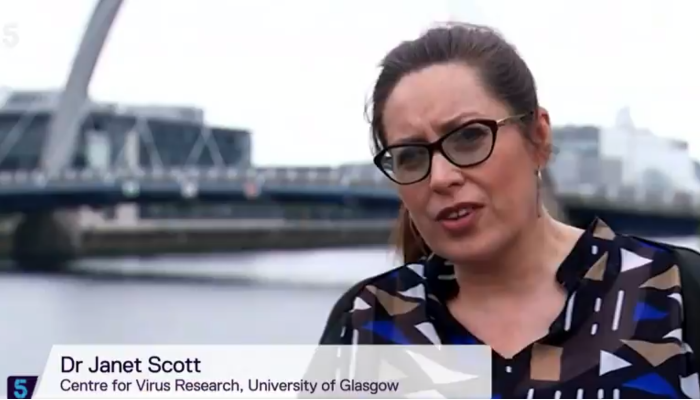 Dr Janet Scott interviewed by Channel 5 News beside the River Clyde