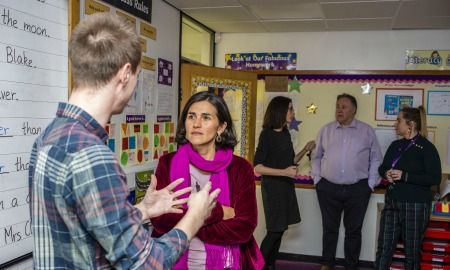 photograph of NSEE team in discussion with teachers at Berry Hill primary school