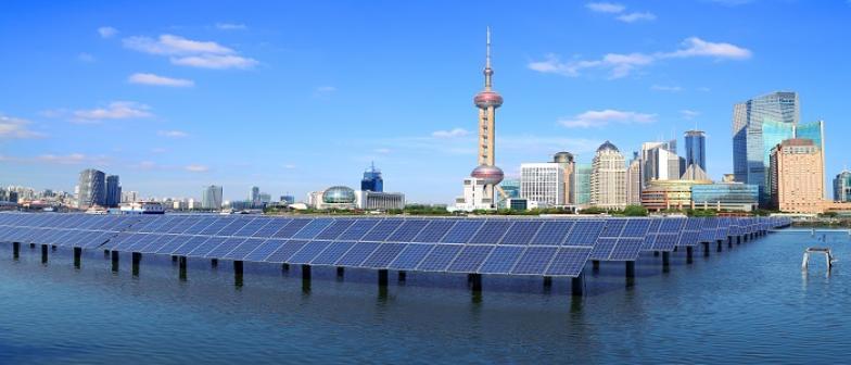 Shanghai Bund skyline landmark ,Ecological energy renewable solar panel plant