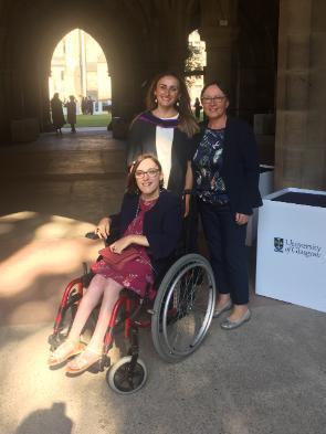 Three females in the cloisters 