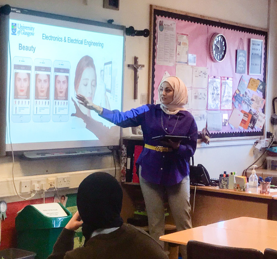 Dr Lina Mohjazi talks to high school students about women in STEM