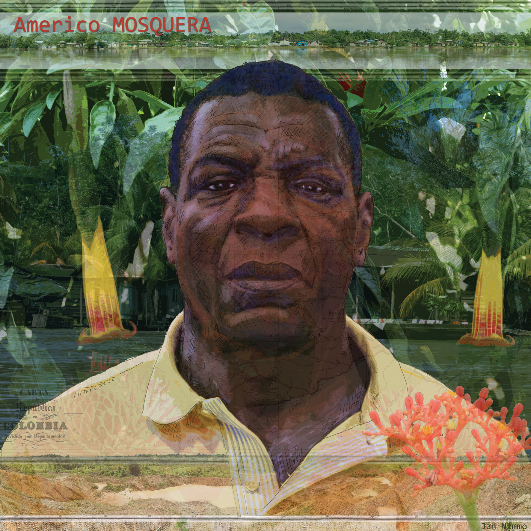 Portrait of man against natural collage background