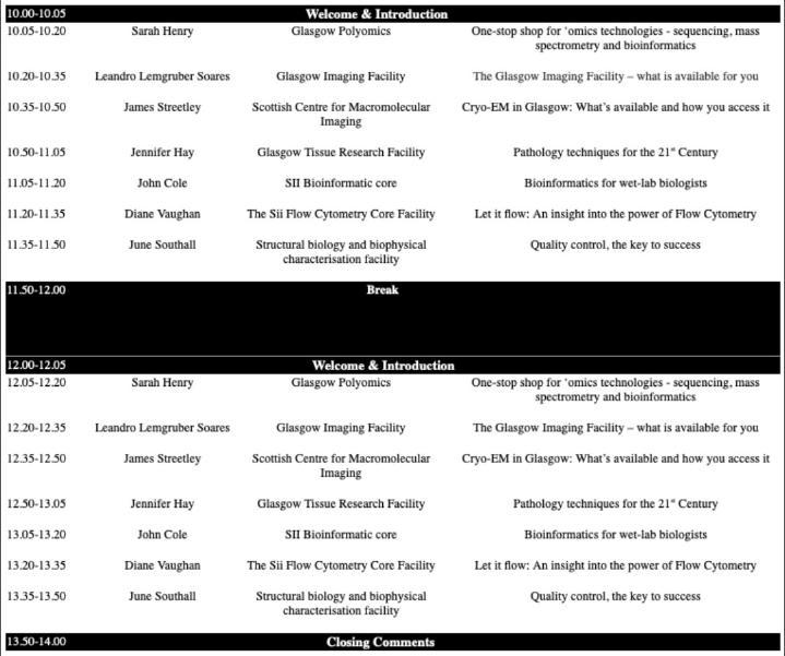 Open Day Timetable 