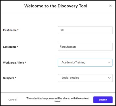 The JISC Discovery Tool Graphical Interface Registration Page